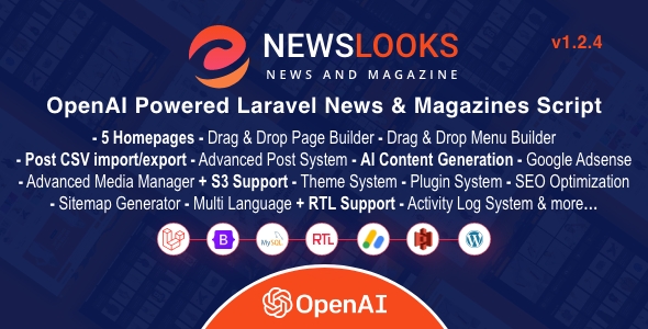 NewsLooks  v1.2.4(后端已汉化) – OpenAI 支持的 Laravel 新闻和杂志脚本