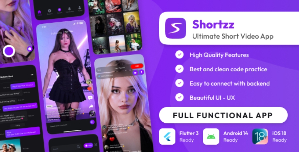 Shortzz:Tiktok Clone  v1.0 – 短视频应用程序直播应用程序与管理面板 Flutter/Laravel(2024 年 10 月 23 日)