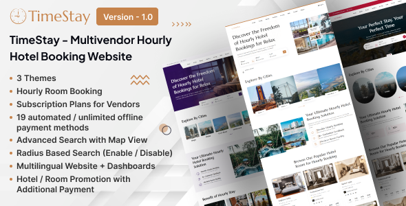 TimeStay v1.0 – Multivendor Hourly Hotel Booking Laravel Website (SAAS)