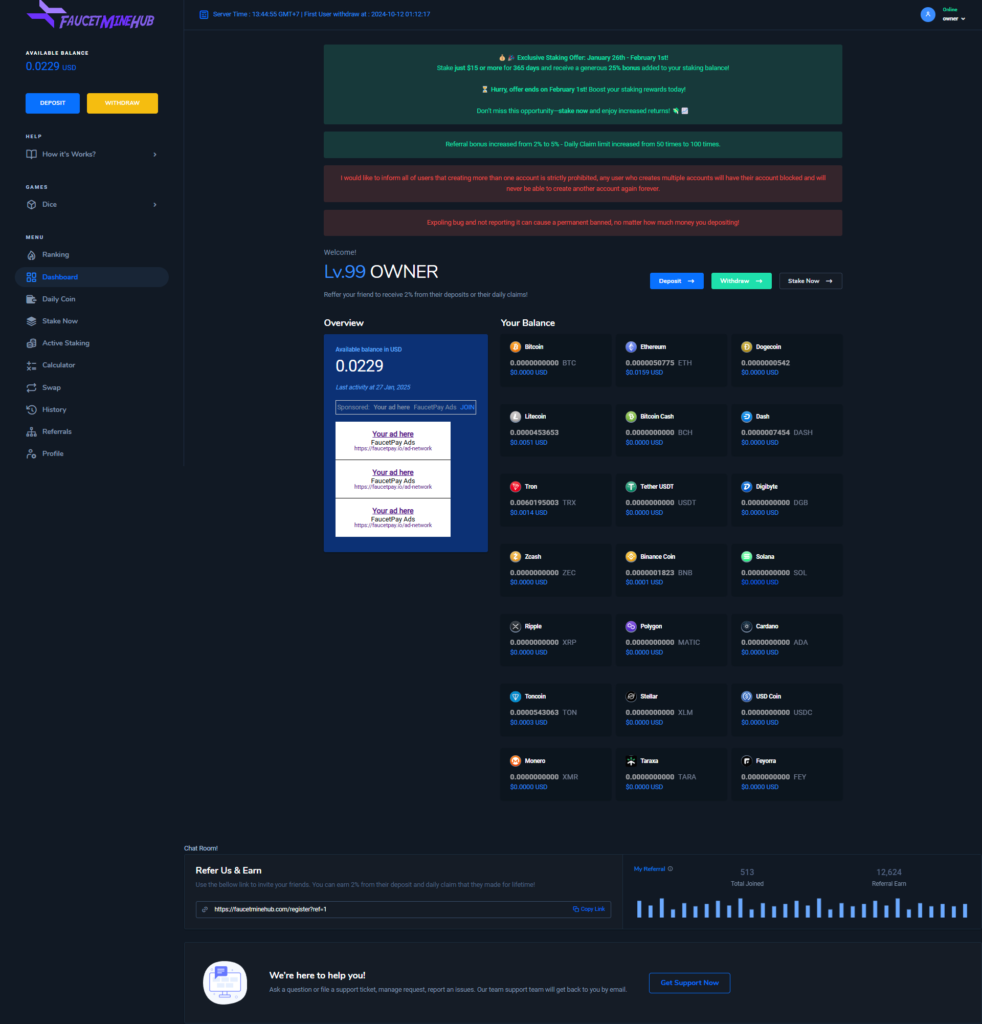FaucetMineHub.com v1.0.0 – Faucet, Staking, Swap, Dice and more (leaked no license)插图