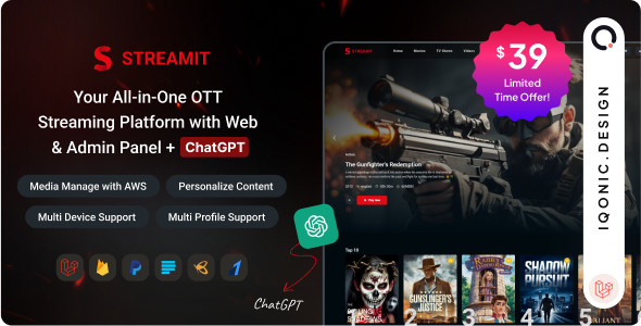 Streamit Laravel v1.6.2 – Movie, TV Show, Video Streaming Platform With Laravel with ChatGPT