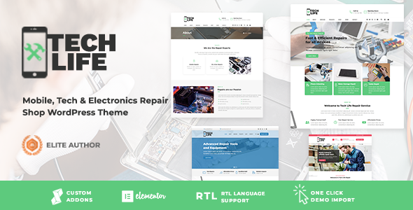 TechLife v16.0 – 移动、科技和电子产品维修店 WordPress 主题插图