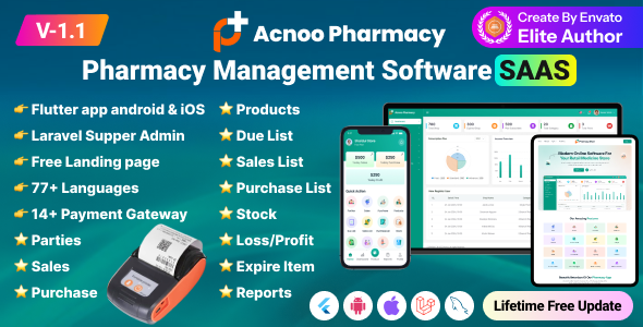Acnoo Pharmacy v1.1 – SaaS Pharmacy Management Software & Flutter App with Admin Panel插图