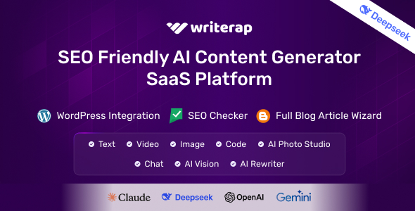 Writerap v1.2.0 – 带有 SEO 优化器 SaaS 应用程序的 AI 内容生成器插图