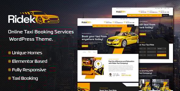 Ridek v1.1.3 – 在线出租车预订服务 WordPress 主题