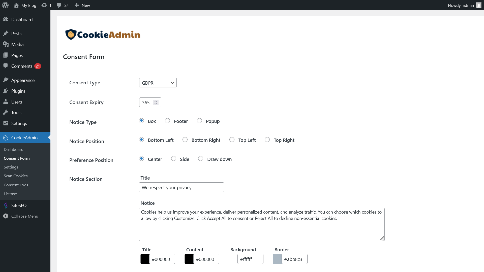 CookieAdmin Pro v1.2.1 – 轻量级、功能强大的 WordPress Cookie 同意横幅插件